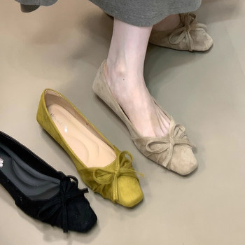 Women's bow square toe pump shoes 2025 autumn