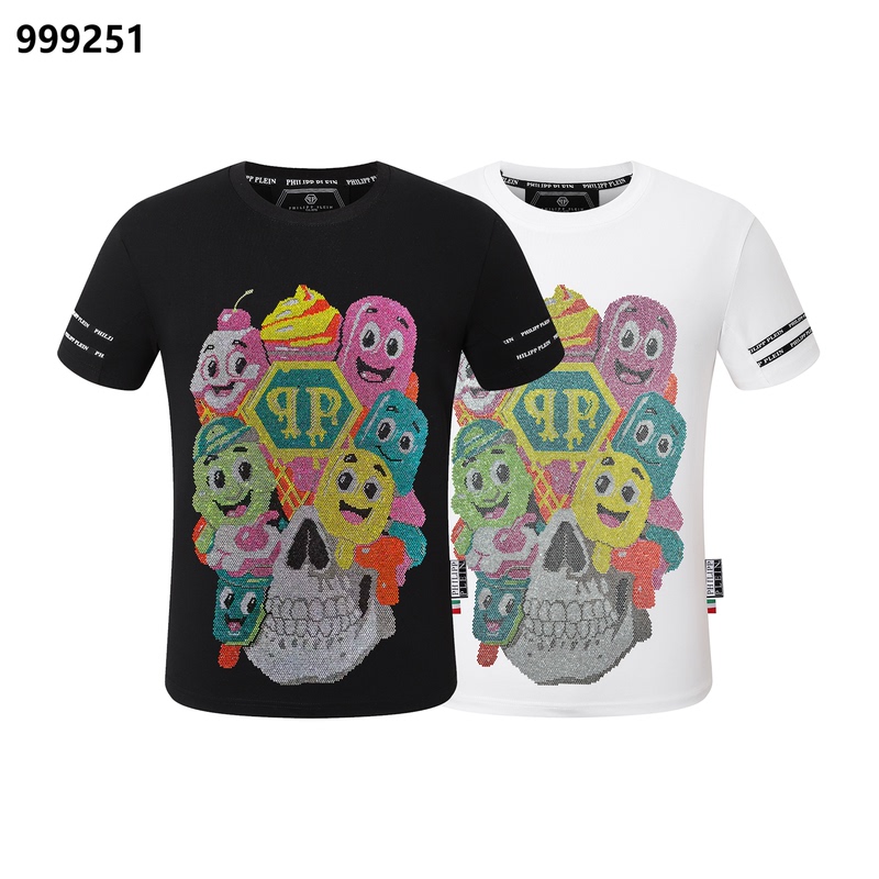 Summer Trendy Brand Pp Men's Round Neck Short-Sleeve Cartoon Candy Skull Rhinestone T-Shirt Trendy Loose Half-Sleeve Top Tee Summer Trendy Brand Pp Men's Round Neck Short-Sleeve Cartoon Candy Skull Rhinestone T-Shirt Trendy Loose Half-Sleeve Top Tee