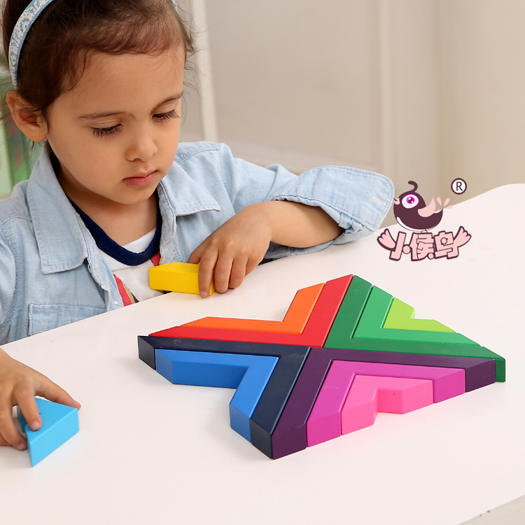 Montessori rainbow gradient color right-angle building blocks to build educational toys for children to build building blocks with a sense of balance building blocks
