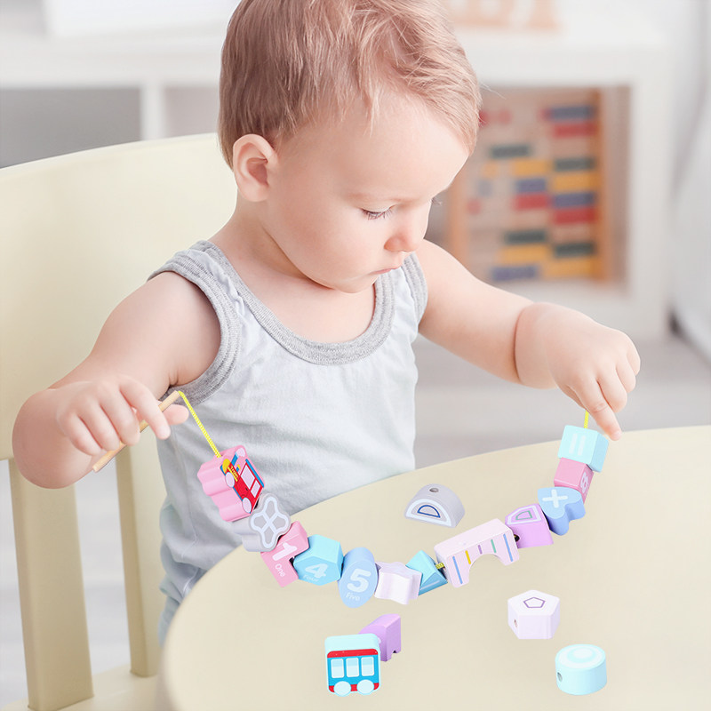 One-year-old baby puzzle building blocks beaded children's toys baby 1-2-3 years old girl beads hand-threading and stringing