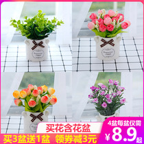 Simulation Flower Living Room Fake Flower Pendulum Pieces Silk Flower Plastic Flowers Interior Furnishing Dining Table Tea Table Small Potted Flower Art Suit