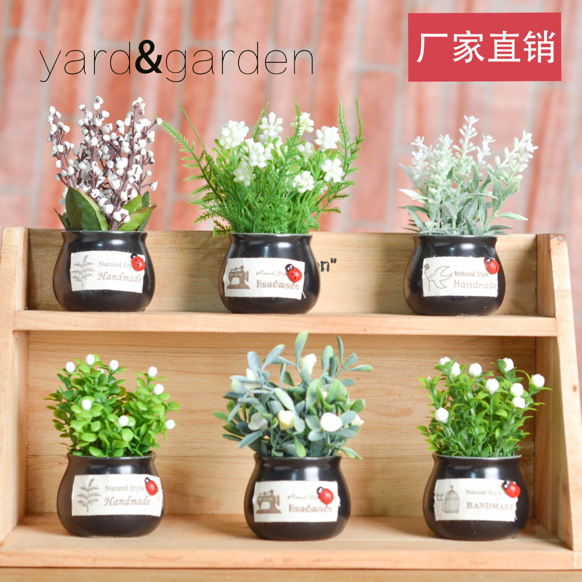 New black mini ceramic round cylinder simulation plant simulation flower potted car indoor creative decoration