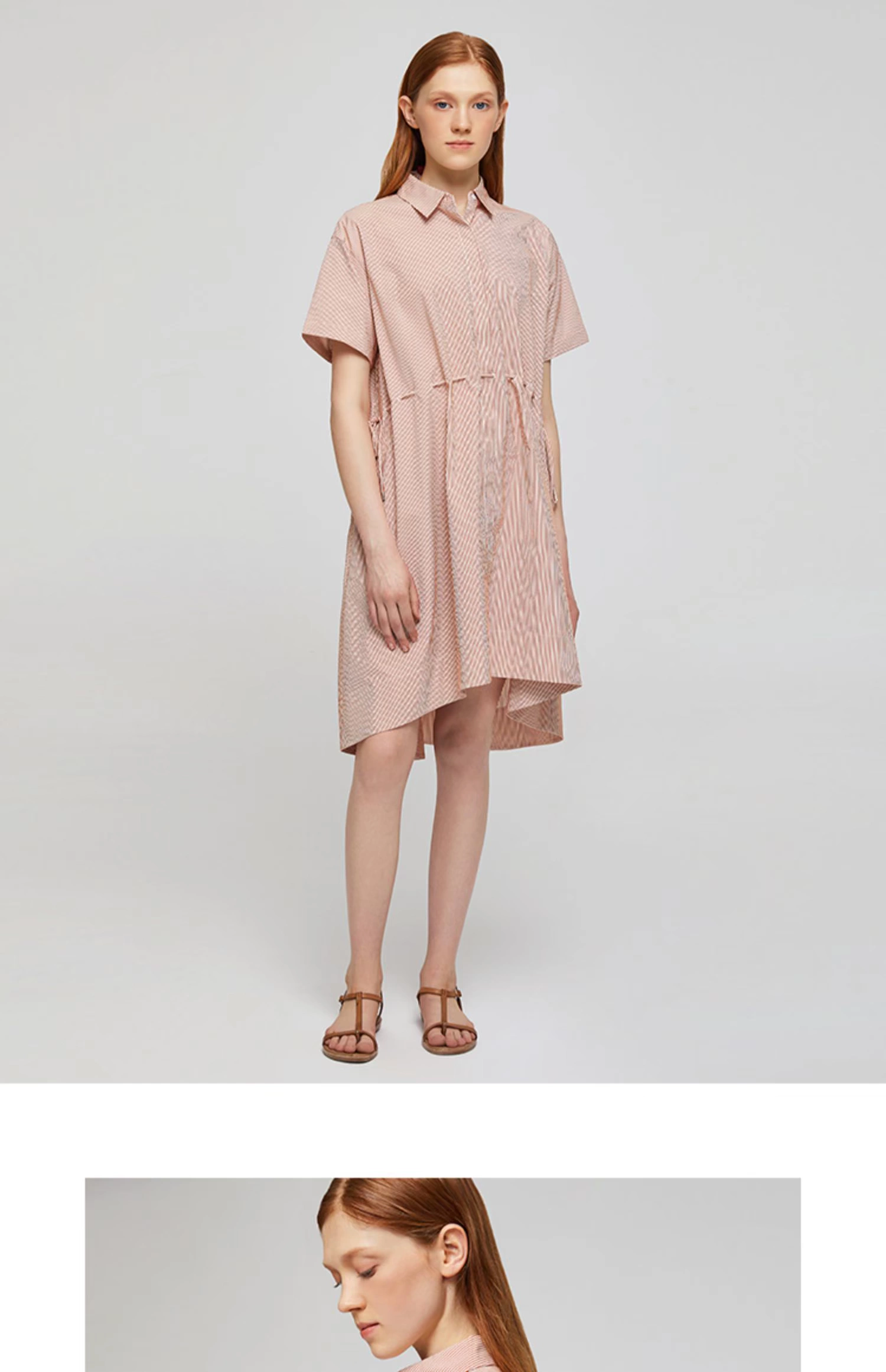 OCE Womens 2019 Summer Double Cổ áo Váy A-line Váy ngắn tay Nữ nhỏ tươi Eo đơn giản Váy giữa dài - A-Line Váy