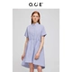 OCE Womens 2019 Summer Double Cổ áo Váy A-line Váy ngắn tay Nữ nhỏ tươi Eo đơn giản Váy giữa dài - A-Line Váy