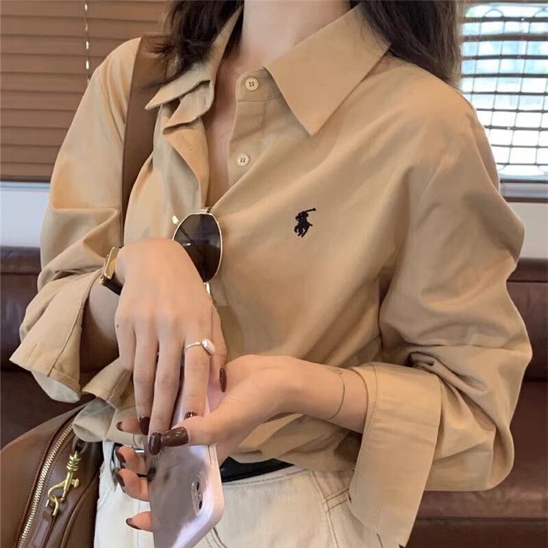 Summer New Style American Retro Khaki Pony Embroidery Pure Cotton Shirt Women's Sun Protection Jacket High-End Top Summer New Style American Retro Khaki Pony Embroidery Pure Cotton Shirt Women's Sun Protection Jacket High-End Top