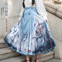 Shirt Chinese clothing (Hundred Birds Chaofeng Cuckoo) Ming made mid-length horse face printing 6 meters big pendulum spring and summer