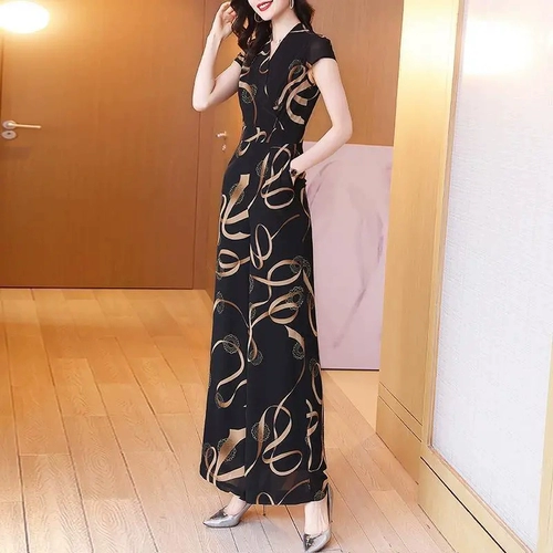 Черный летний модный комбинезон, шифоновый раздельный комплект, приталенные штаны, высокая талия