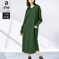 A large - scale womans fat sister sweater dress 2022 - 200 knit - knit dress