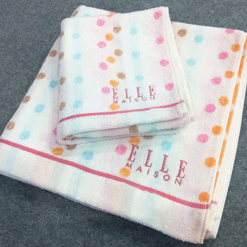 Japan ELLE pure cotton soft absorbent square towel wave point jacquard cotton towel household large bath towel set