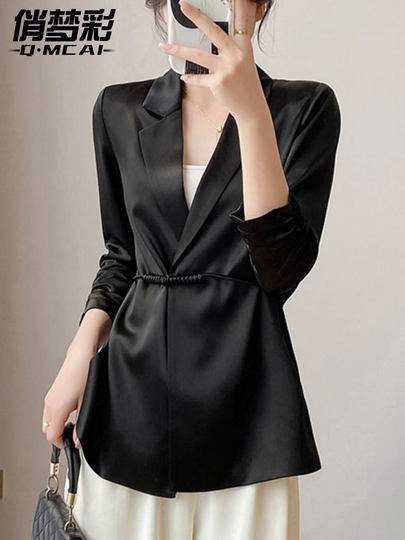 Новый женский блейзер в китайском стиле из сатина, новая модель осень-зима 2025, элитный легкий люксовый черный повседневный костюм-жакет.
