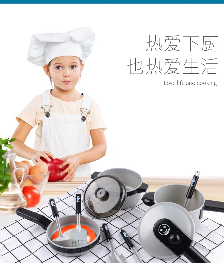 Trẻ em chơi nhà bếp đồ dùng mô phỏng mô phỏng nấu ăn đồ chơi bé trai và trái cây và rau quả cắt phù hợp - Phòng bếp chảo chống dính tổ ong
