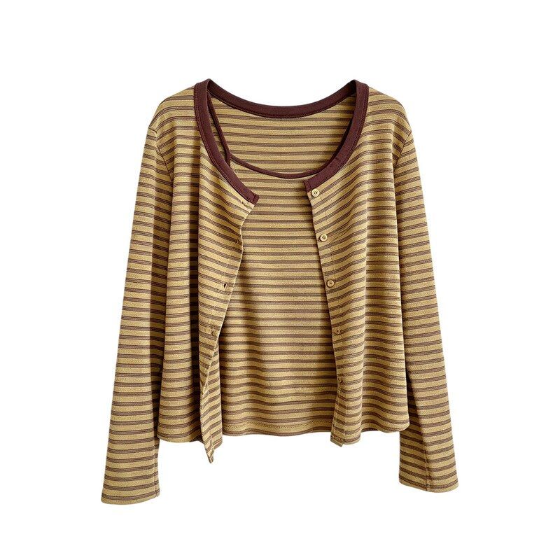 Korean Style Striped Camisole Knitted Cardigan Two-Piece Set for Women, New Autumn Versatile Casual Top Set Korean Style Striped Camisole Knitted Cardigan Two-Piece Set for Women, New Autumn Versatile Casual Top Set