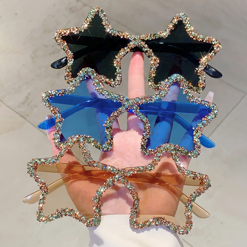High-Fashion Dopamine Rimless Diamond-Encrusted Pentagram Sunglasses Trendy Personality No-Makeup Photo Sunglasses for Women