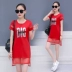 Xuân hè 2018 phiên bản mới của Hàn Quốc diện váy cổ tròn giản dị nữ mùa hè váy thể thao nữ phần mỏng cotton nữ - Trang phục thể thao bộ thể thao nữ Trang phục thể thao