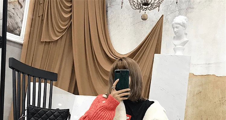 Áo len dệt kim màu đỏ tay áo Faux Fur One-Piece Faux Fur Áo khoác lông màu xanh lá cây áo dạ lông