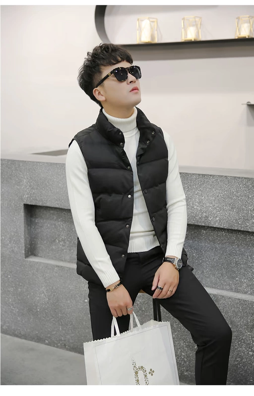 Mùa đông mới của Hàn Quốc phiên bản của tự trồng đứng cổ áo nam cotton vest thời trang ngắn cotton vest áo khoác thanh niên vest vai vest