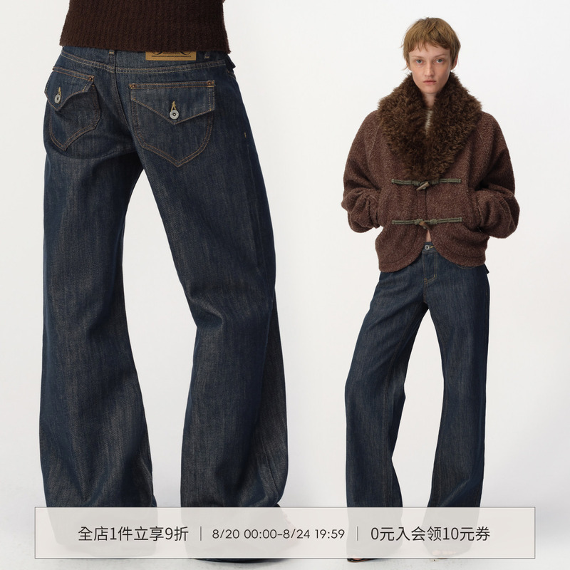 Smiiile Retro Washed Jeans for Women, Low-Waisted, New Autumn Style, Loose, Slimming, Wide-Leg Pants, Straight-Leg Casual Pants