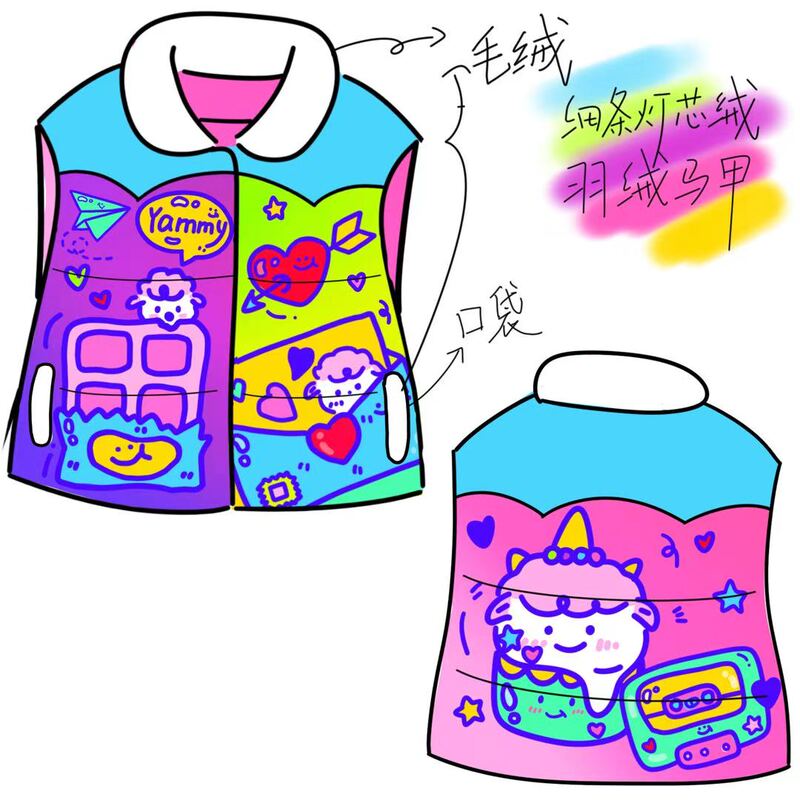 Original Cute Colorful Unicorn Print down Vest Original Cute Colorful Unicorn Print down Vest