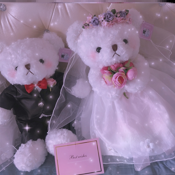 Couple Bear Press bed Doll Doll pair wedding new high-end romantic wedding bear wedding bed doll decoration festive