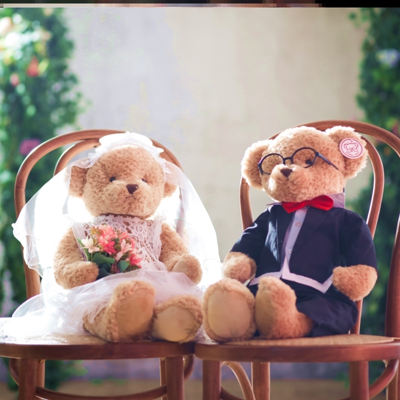 Couple Bear Press bed Doll Doll pair wedding new high-end romantic wedding bear wedding bed doll decoration cute