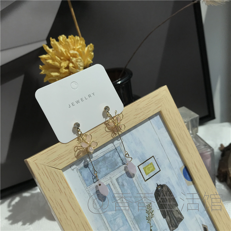 s925 silver needle retro pink crystal hollow butterfly long earrings