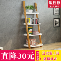 ins wind creative solid wood trapezoidal wall floor bookshelf shelf Living room bedroom background decoration rack Childrens bamboo