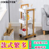  Bamboo kitchen clip gap shelf Floor-to-ceiling multi-layer bedroom removable wheeled storage shelf Bathroom trolley
