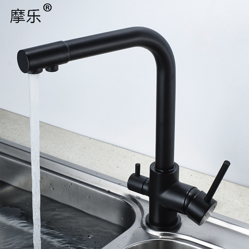 Copper Kitchen Sink with Rotating Three-Way Hot and Cold Water and Purified Water Two-In-One Direct Drinking Water Faucet, Black Faucet