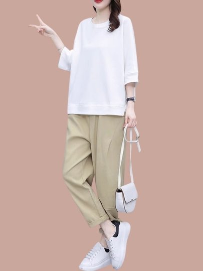 纯棉时尚休闲运动套装女2025年夏季新款洋气减龄显瘦大码两件套潮