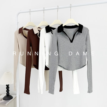 Running lady v-neck long-sleeved breathable yoga t-shirt