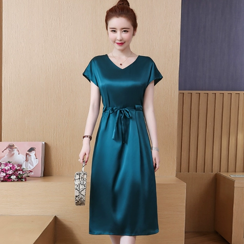 Цветная летняя одежда, шелковое платье, длинный приталенный корсет, в западном стиле, большой размер, V-образный вырез, средней длины, А-силуэт