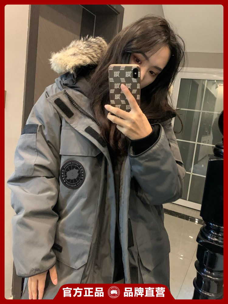 Canada's official hooded Ai Big Goose down jacket 08 Extroverted White Duck Down Parker Men's and Women's Coat Graphite Grey Black Label