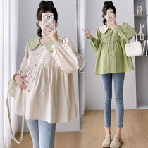 Grossesse Femme Dress Spring Dress Version coréenne Mode Shirt Loose 2024 Spring Autumn New Pregnant Woman Bangs Color Doll Shirt Temperament Blouse