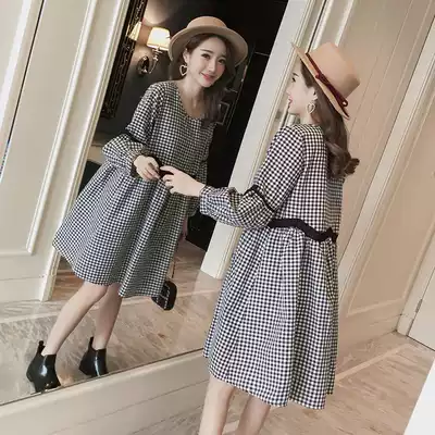 Pregnant women's dress medium and long spring new spring and autumn long sleeve Korean version of pregnancy coat maternity dress autumn dress