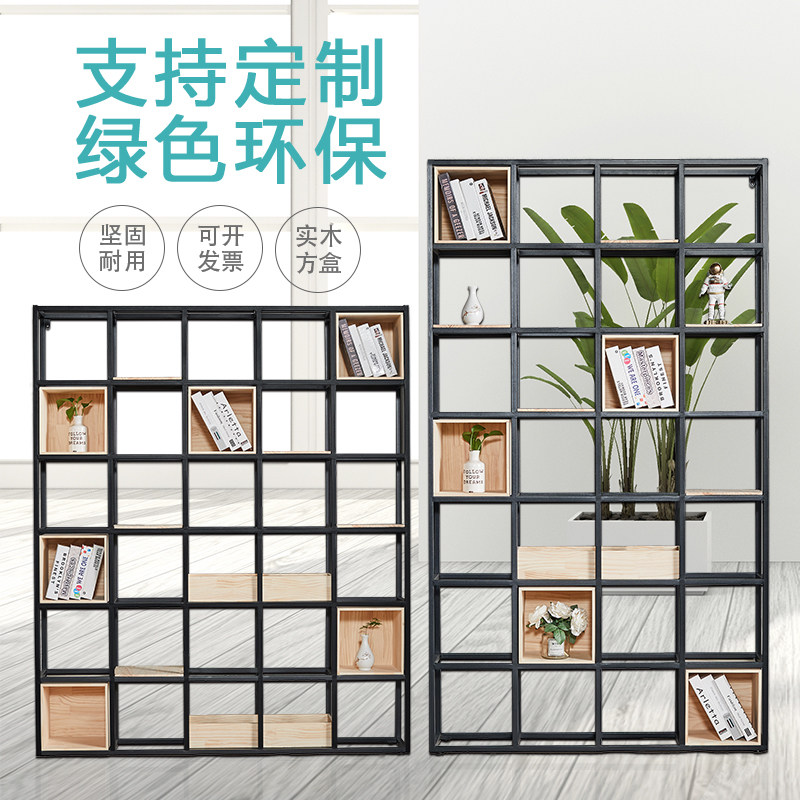 Partition Iron Art Screen Display Cabinet Industrial Wind Shelf Dining Hall Xuanguan Living Room Decoration Solid Wood Shelf Shelf Wall
