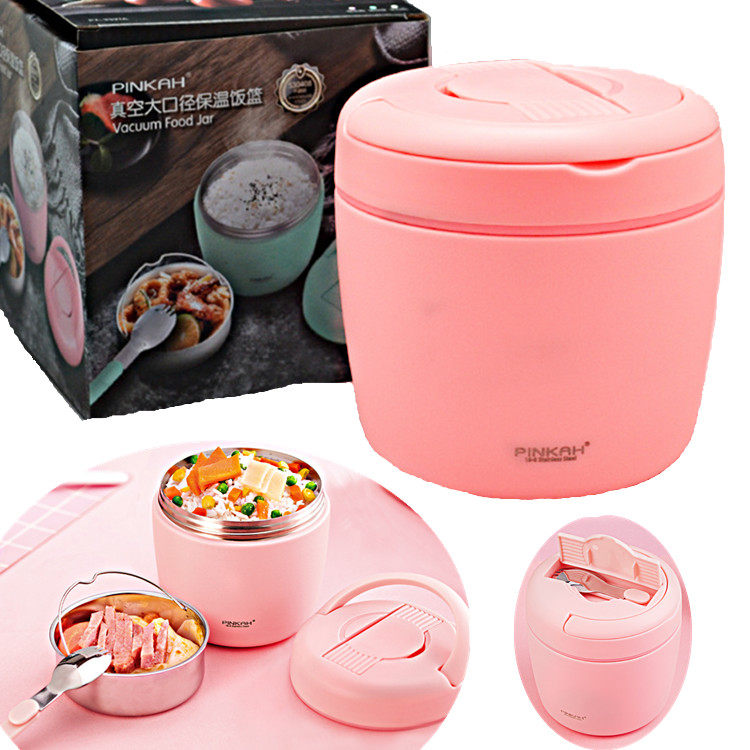 Double insulation tank 304 stainless steel vacuum insulation tank Outdoor portable lunch box with spoon Lunch box insulation bucket