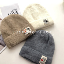Korea ins autumn and winter Harajuku English letters thickened lamb cashmere warm couples knitted hat Velvet