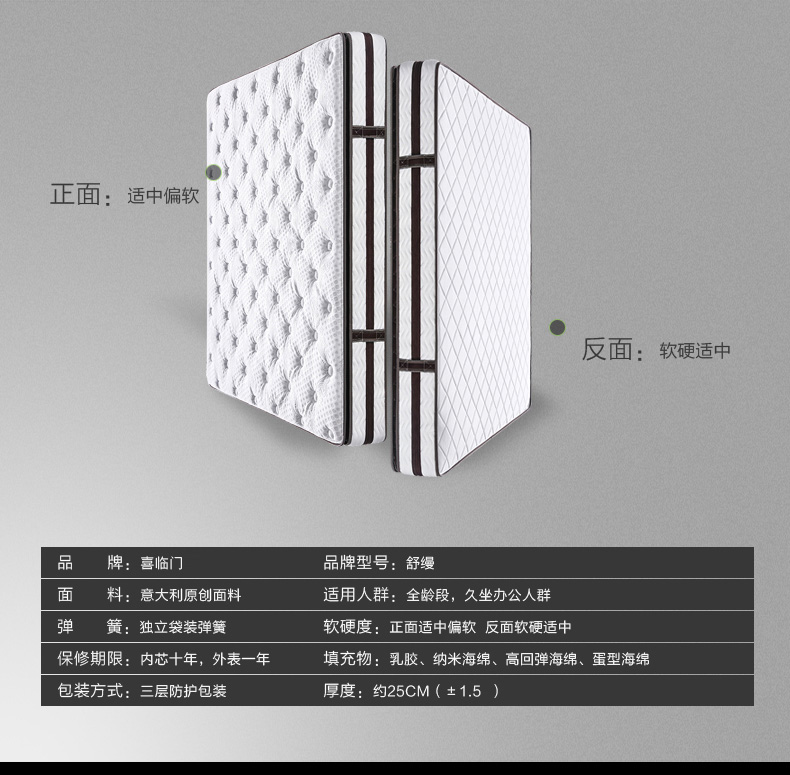 喜临门 舒缦 3CM加厚乳胶+独立袋装弹簧 五星级酒店同款 图12