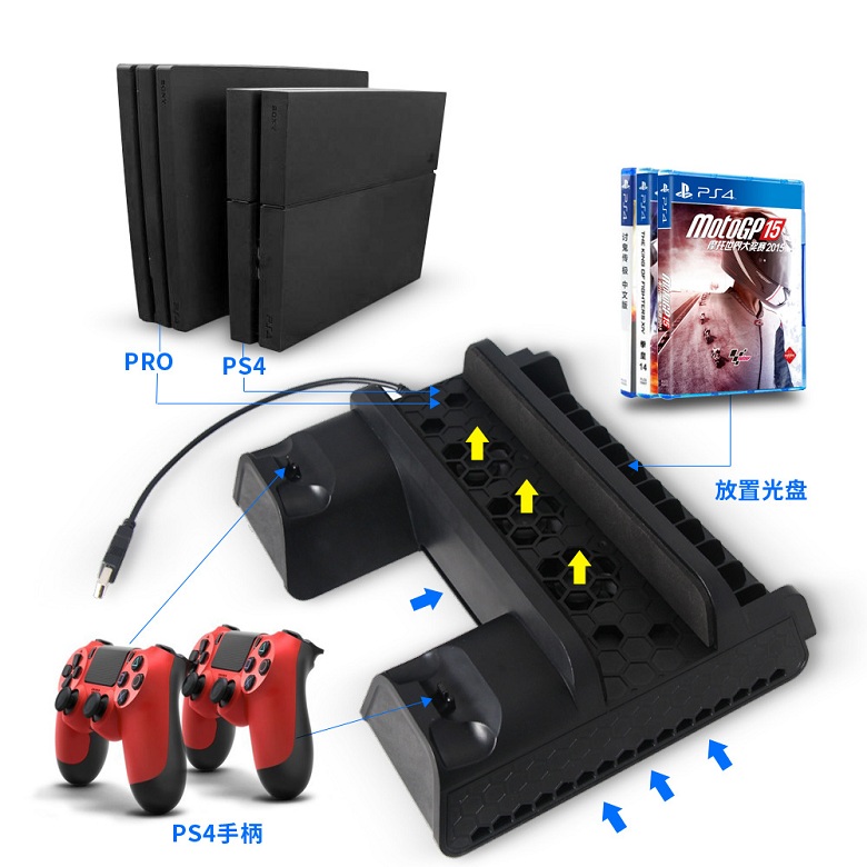 DOBE chính hãng máy chủ cơ sở PS4 Slim Pro + tay cầm bộ sạc đôi + giá trò chơi - PS kết hợp thiết bị kết nối bluetooth