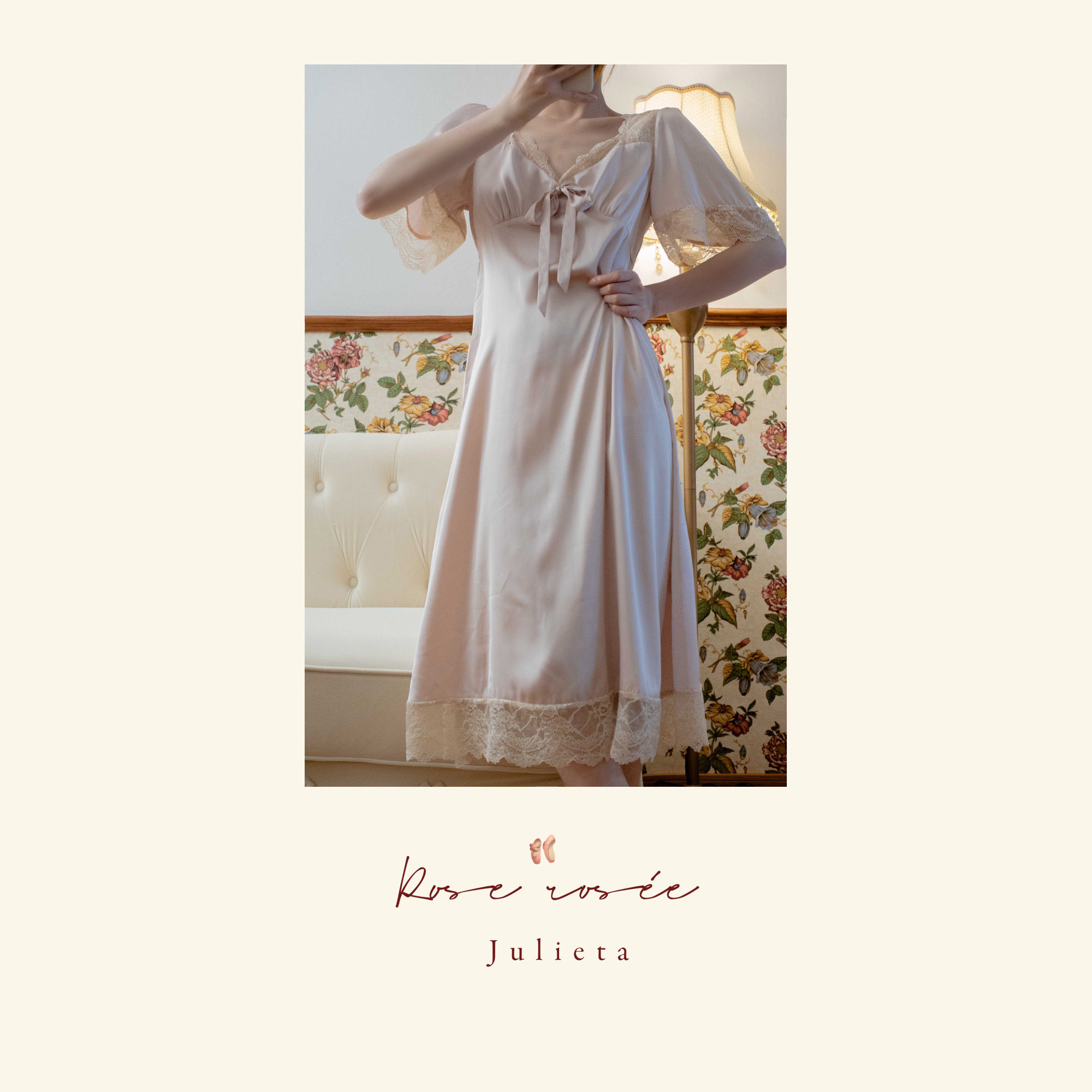 Roserosees Juliette Tower new bridesmaid morning gown harness sleeping dress wedding retro wind short sleeve pyjamas