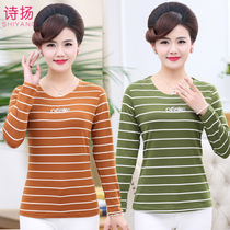 2021 spring new mother dress long sleeve color striped T-shirt middle-aged womens coat round neck plus size base shirt