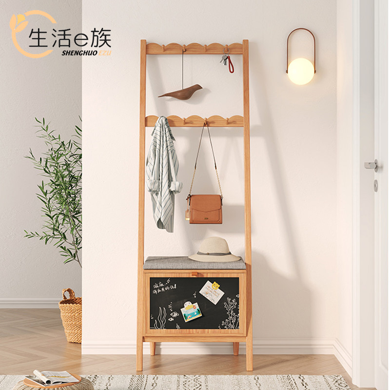 Life E family log wind coat rack floor hanger storage shoe changing stool simple stand rack shoe cabinet group