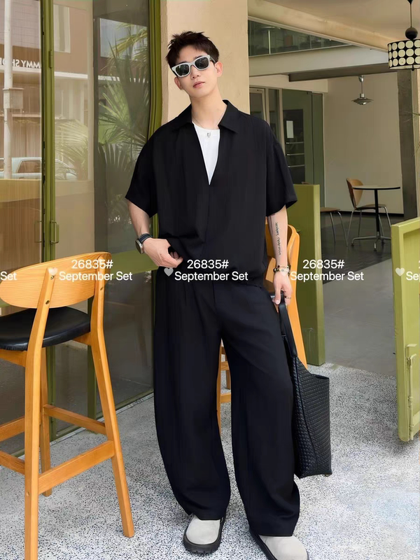 Men's Linen Short-Sleeved Shirt Suit, Summer Minimalist Breathable Loose Trousers Two-Piece Set, High-End Fashion Suit Men's Linen Short-Sleeved Shirt Suit, Summer Minimalist Breathable Loose Trousers Two-Piece Set, High-End Fashion Suit