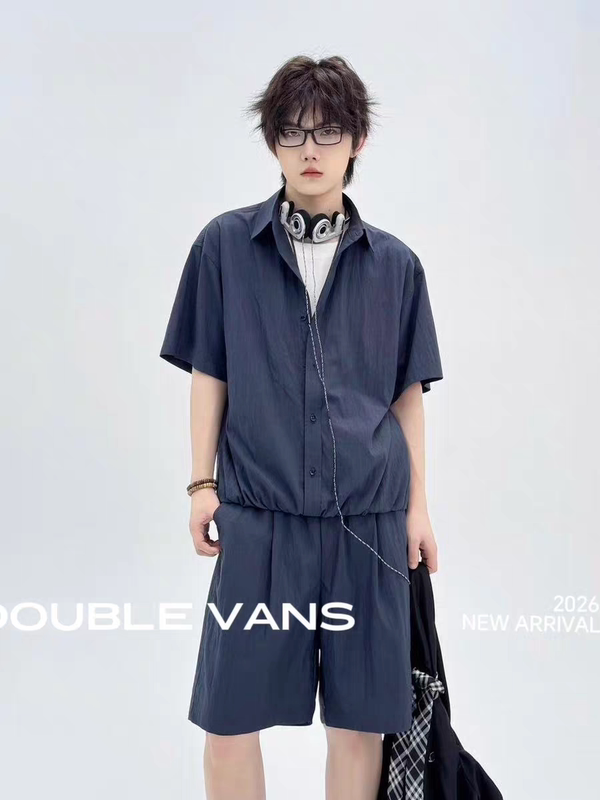 Summer Men's Short-Sleeved Shirt Set, Casual and Trendy Youth Shorts, Fashionable Two-Piece Set, Sporty and Casual with a High-End Feel Summer Men's Short-Sleeved Shirt Set, Casual and Trendy Youth Shorts, Fashionable Two-Piece Set, Sporty and Casual with a High-End Feel