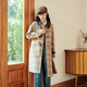Zihan Striped Contrast Color Woolen Coat Women's Winter New Retro British Style Horn Button Loose Long Coat