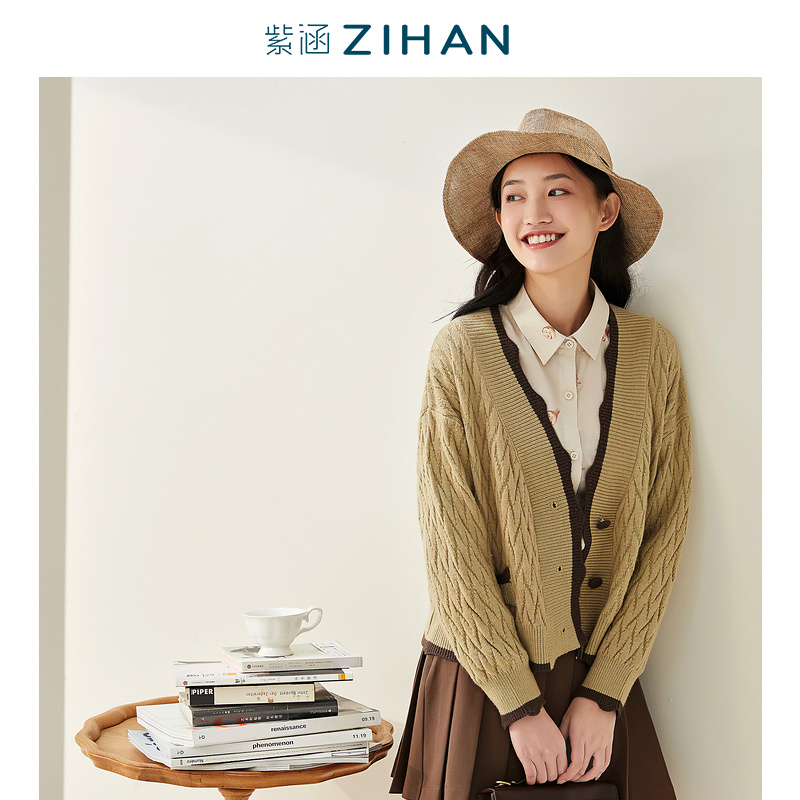 Winchester Square Purple Han Spring 2021 new women's V-neck cardigan sweater fashion knitwear popular