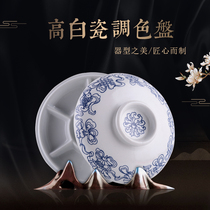 High and White eight treasures ceramic palette with cover Chinese painting pigment palette large paint box fresh and elegant process white porcelain stickers Study Room Four Treasures book culture