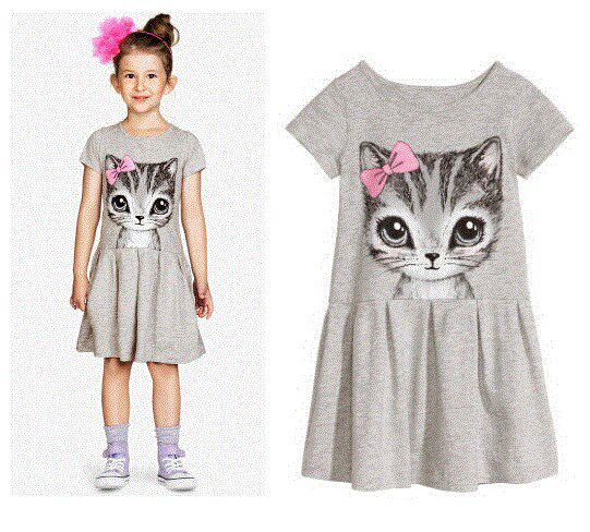 summer girl dress cat print  baby kids dresses cotton Shirt