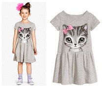 summer girl dress cat print baby kids dresses cotton Shirt