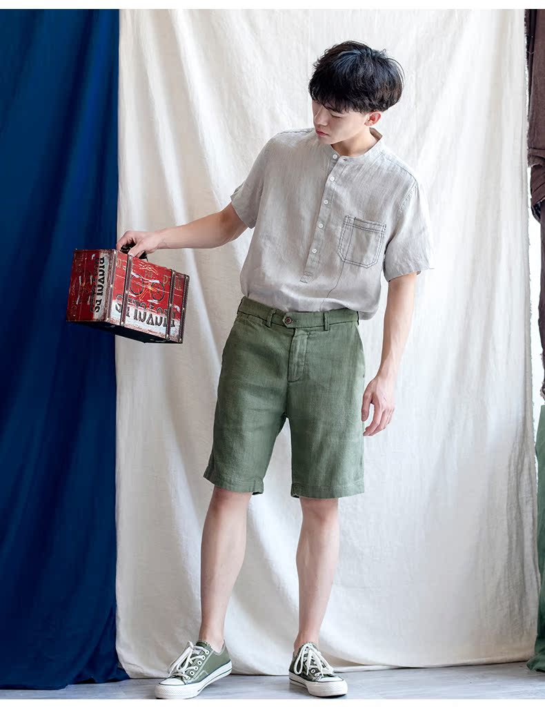 Extreme gai dầu retro thẳng ramie giản dị cotton và quần short lanh nam Nhật Bản thoáng khí thanh niên lỏng lanh năm điểm quần - Crop Jeans quần short nam
